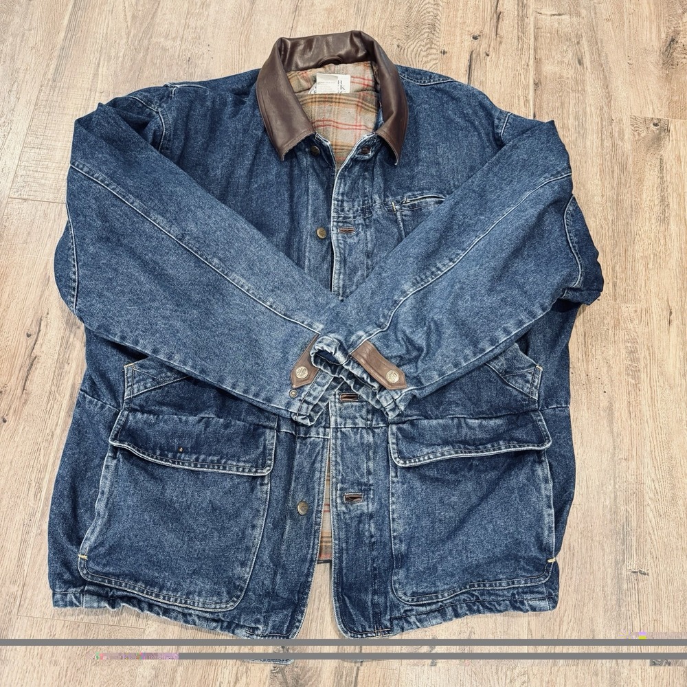 Vintage Ash Creek Trading Leather Collared Denim Barn Jacket  2XL